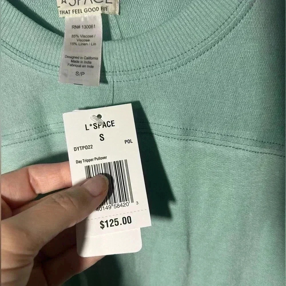 L*Space Day Tripper Pullover Pool NWT cropped lightweight sweatshirt. Size Small - Picture 3 of 11